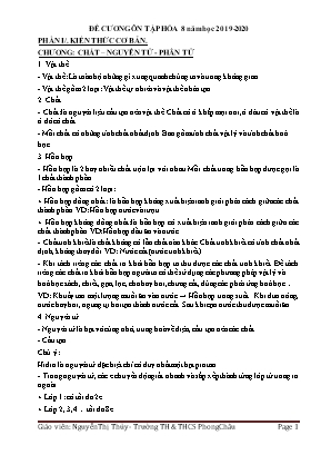 Đề cương ôn tập Hóa học Lớp 8 - Năm học 2019-2020